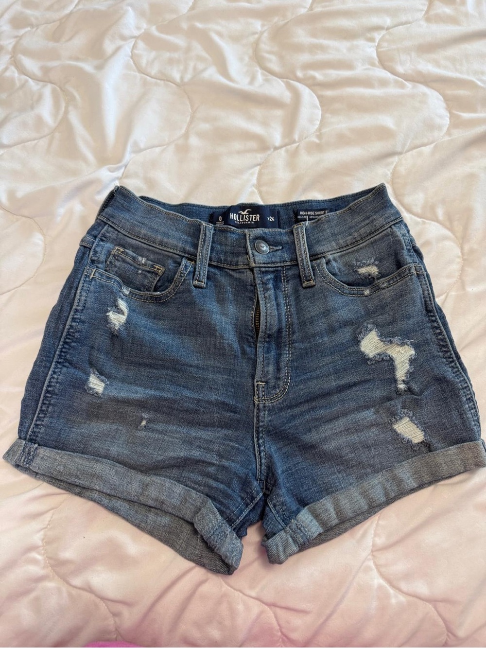 Hollister Women's Distressed Rolled Hem Jean Shorts - Blue